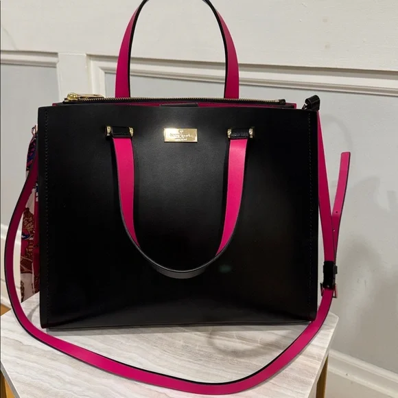 Kate Spade Bag Black Pink Leather Colorblock Tote Satchel - Picture 4 of 17